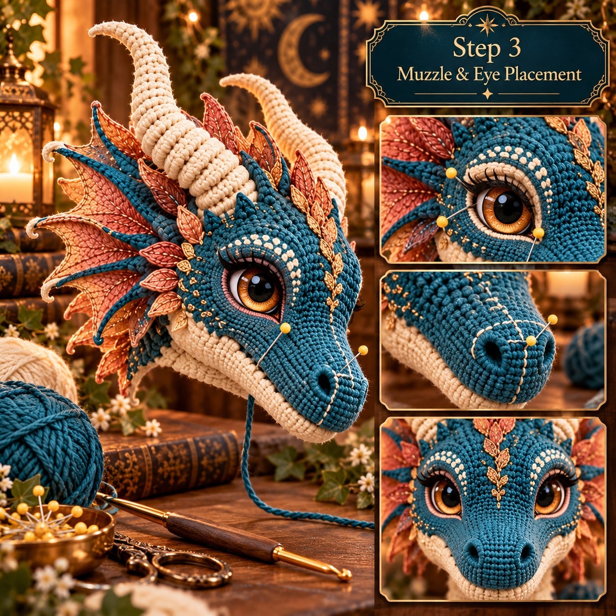 Eye placement, large horns and layered facial frills