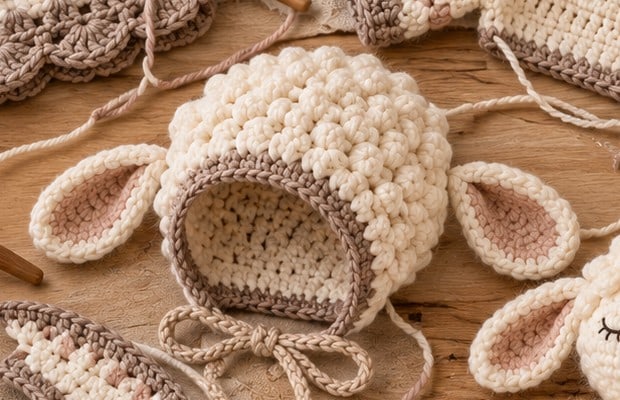 Close-up of the bonnet face edging and lamb ear