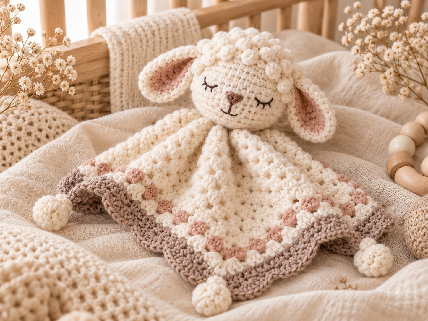 Little Lamb security lovey with granny blanket and lamb head