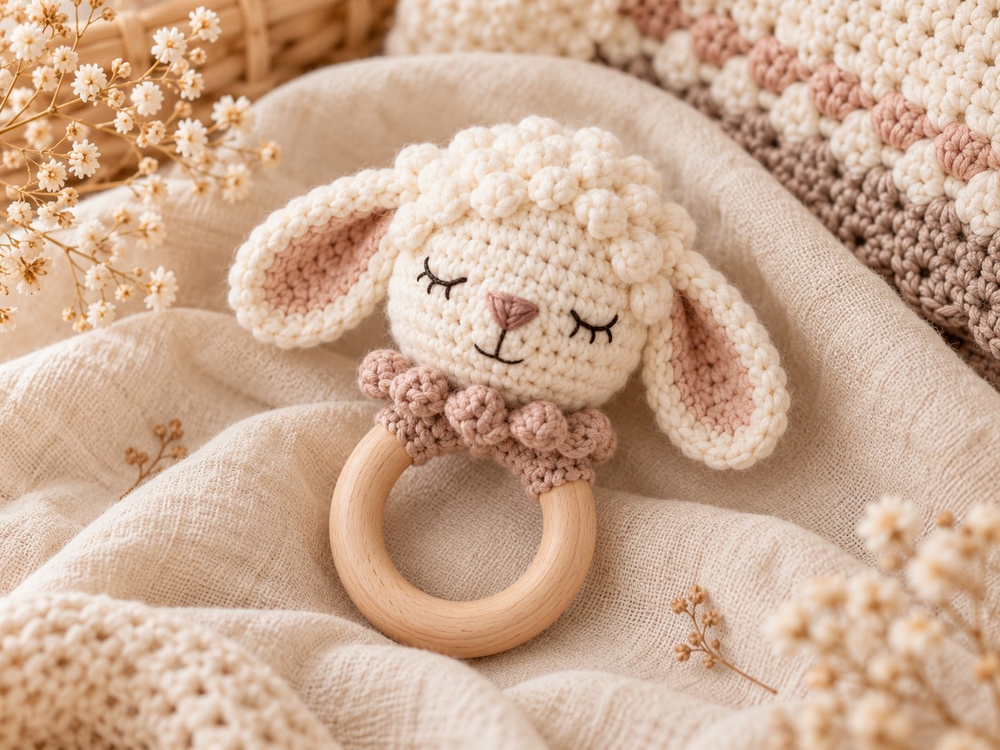 Little Lamb wooden-ring rattle