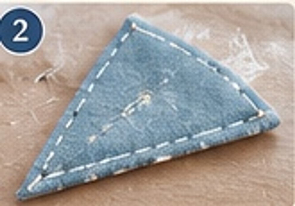 Sewing a padded patchwork flap unit with fabric pieces right sides together and batting against the front