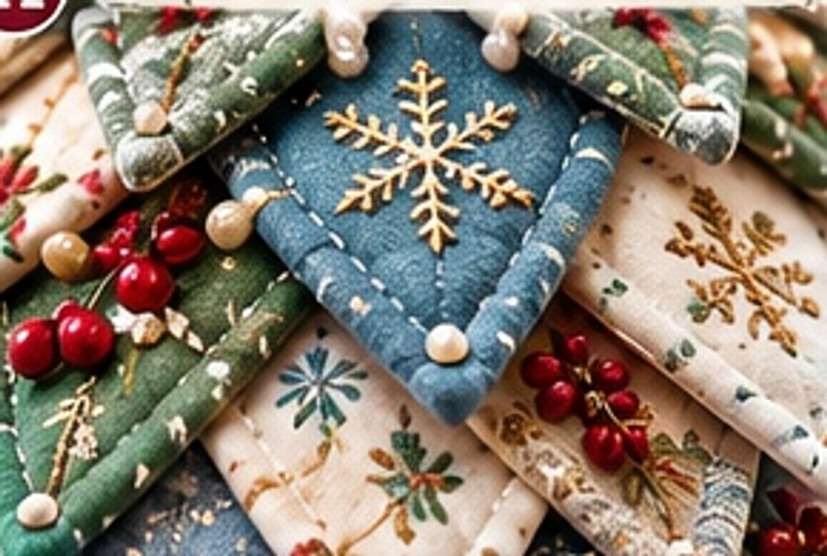 Snowflake detail on a quilted patchwork flap with delicate stitched and beaded winter accent