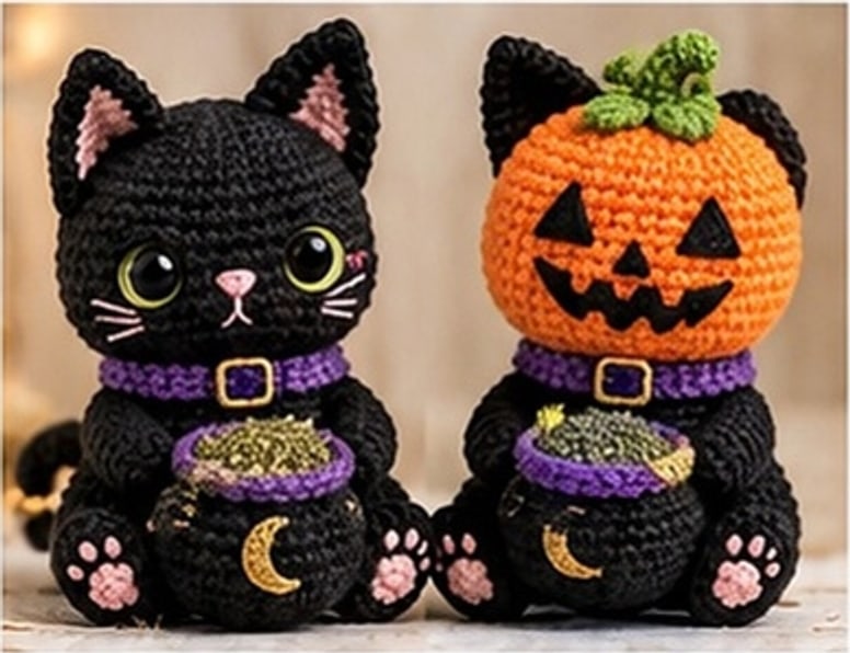 Cat face side and pumpkin face side of the reversible head