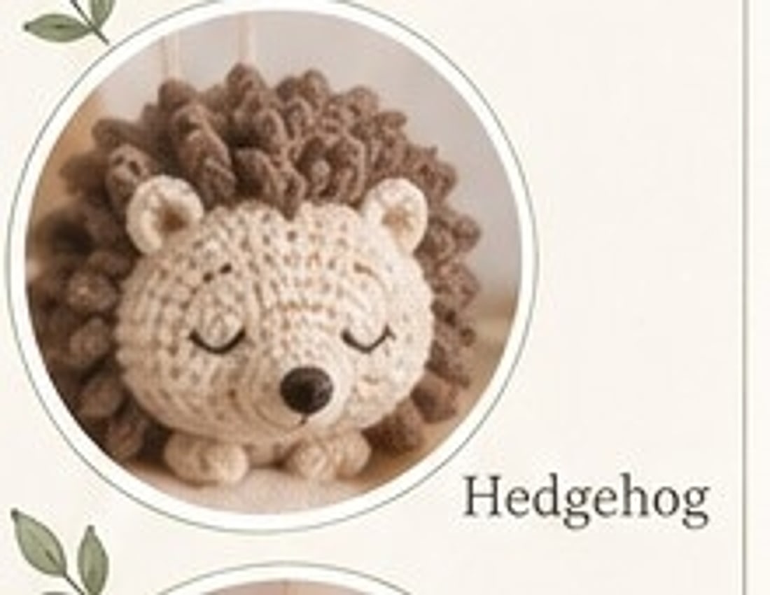 Small hedgehog — oatmeal face with a dense cocoa loop-stitch spine cap